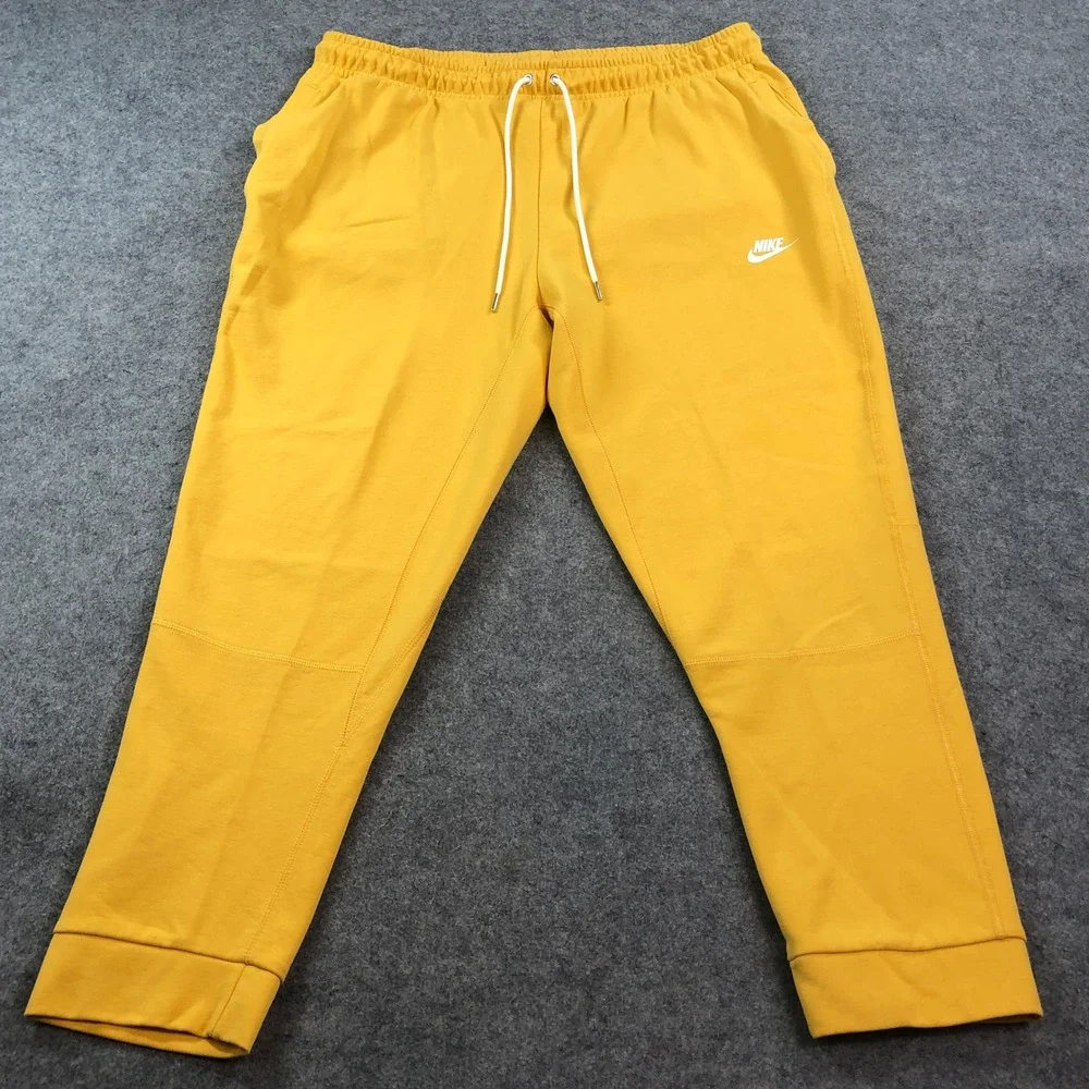 Nike Mens Jogger Sweatpants XXL Yellow Drawstring Gym Tapered Cotton Stretch